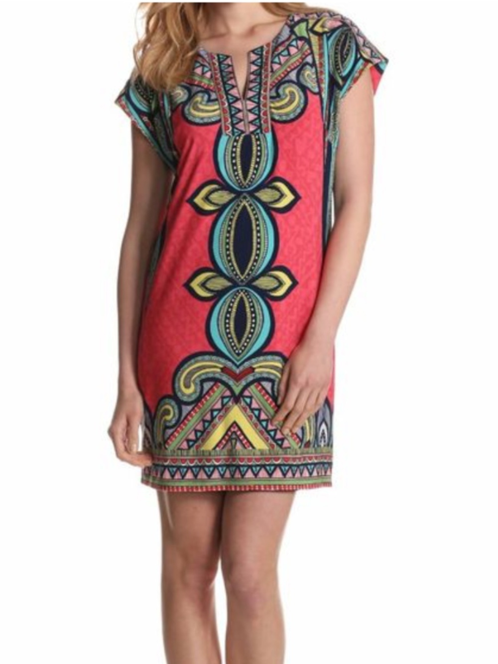 Laundry by Shelli Segal Print Shift Dress Size L Red Geometric Sleeveless Print